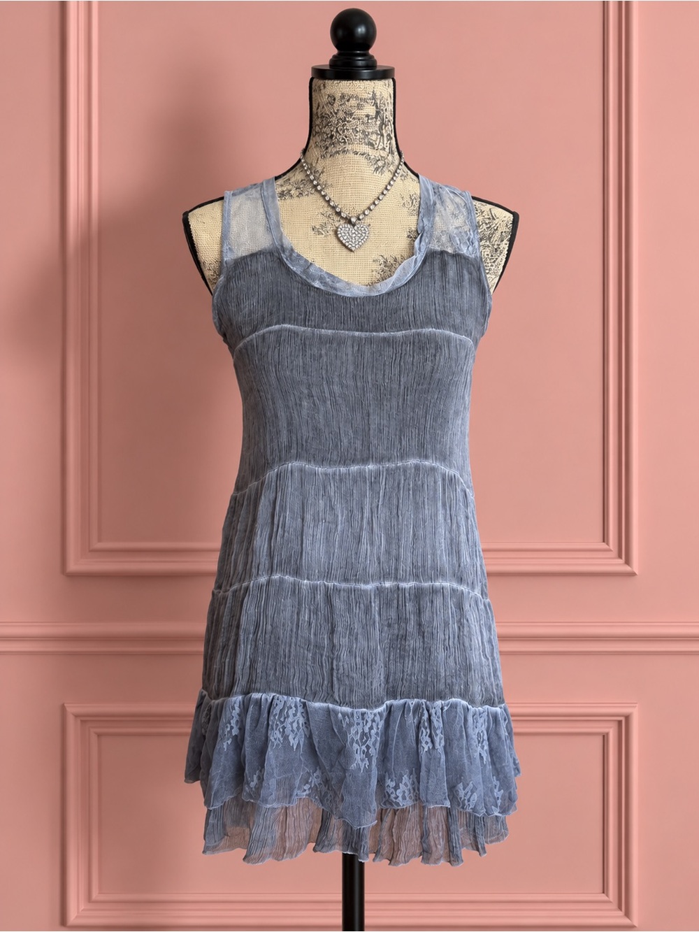 Gray Silk Ruffle Dress Size S